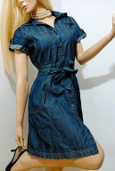 CUBUS niebieska rozkloszowana dżinsowa sukienka zapinana na guziki S