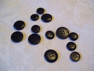 GUZIKI VINTAGE, CZARNE, DUŻE I MAŁE - 13 SZT.