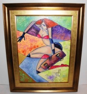 Tatiana Morozowa " Ostra jazda" Olej na płótnie 51 x41 cm