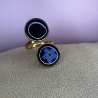 Pierścionek regulowany z niezapominajką w żywicy 12 mm | handmade | złoty