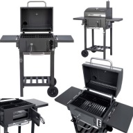 GRILL WĘGLOWY OGRODOWY KOMIN ŻELIWNY RUSZT Z POKRYWĄ + TERMOMETR