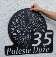 Tabliczka adresowa numer domu ozdoba drzewo loft