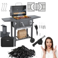 GRILL WĘGLOWY KAMINER ŻELIWNY RUSZT KOMIN TERMOMETR + POKROWIEC AKCESORIA