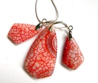 Biało-czerwony agat ognisty i srebro, elegancki zestaw biżuterii