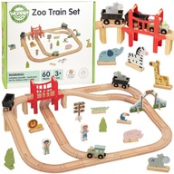 DREWNIANA KOLEJKA ZESTAW 60 EL. ZWIERZĘTA FIGURKI MOST ZOO WOOPIE GREEN