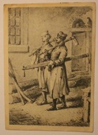 Dwaj cieśle . Akwarela, JAN PIOTR NORBLIN ( 1745 - 1830 ), ŁÓDŹ, 1956 rok