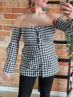 Neon Rose bluzka koszula koszulka bawełna kratka odkryte ramiona L