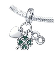 Zawieszka Charm Srebrna S925 Czterolistna Koniczyna Serce Szczęśliwa Ósemka