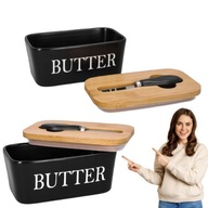 Maselniczka Ceramiczna Czarna z Nożykiem Nożem z Pokrywką