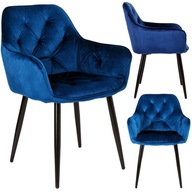 KRZESŁO WELUROWE TAPICEROWANE GRANATOWE LOFTOWE METALOWE CZARNE NOGI LOFT