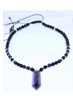 NASZYJNIK KAMIEŃ DUŻY AMETYST AGAT HEMATYT SZNUREK MĘSKI DAMSKI PUDEŁKO