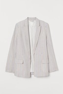 H & M marynarka lniana paski żakiet prążki długa beżowa kremowa prążkowana