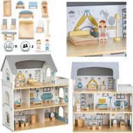 DUŻY DREWNIANY DOMEK DLA LALEK XXL Z TARASEM + AKCESORIA MAMABRUM