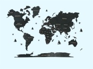 Czarna nowa drewniana mapa świata z Antarktydą Prezent - 210x126cm