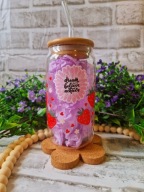 Kubek szklany słoik 500 ml ze słomką i bambusową pokrywką prezent dla niej