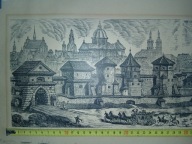 Oryg drzeworyt stare mury podwawelskie w Krakowie