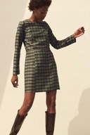 H & M sukienka mini w kratę szkocka krata khaki dark academia ołówkowa boho