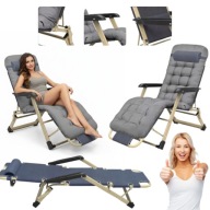 LEŻAK OGRODOWY PLAŻOWY ROZKŁADANY SKŁADANY PODUSZKA SZARY METALOWY