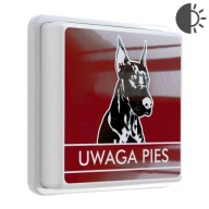 Personalizowana tabliczka uwaga pies psy LED PODŚWIETLANA czujnik zmierzchu