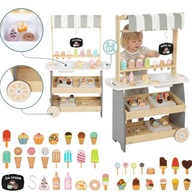 LODZIARNIA DREWNIANA DLA DZIECI MAMABRUM WÓZEK NA Z LODAMI NA KÓŁKACH LODY