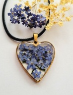 Naszyjnik kwiaty niezapominajki żywica serduszko prezent walentynki