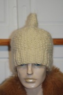 CZAPKA tatarska RĘKODZIEŁO MOHER ecru smietana