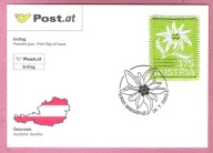 Austria 2005 FDC kwiaty szarotka alpejska, zn.haftowany na tkaninie,WYS.NOM