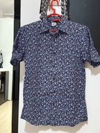 Z Koszula Uniqlo granat subtelne kolorowe kwiaty łączka bawełna kieszeń M