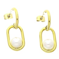 55878 Kolczyki złota stal chirurgiczna owal z perełką