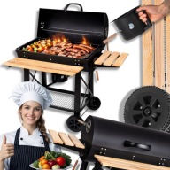 GRILL WĘGLOWY DUŻY OGRODOWY Z POKRYWĄ STALOWY TERMOMETR RUSZT POPIELNIK