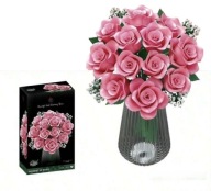 ZESTAW KLOCKÓW - DUŻY BUKIET RÓŻ PREZENT IDEALNY NA DZIEŃ KOBIET RÓŻOWY