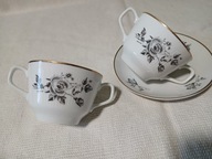 WAŁBRZYCH BULIONÓWKI TALERZYK SZARA RÓŻA STARA PORCELANA VINTAGE PRL