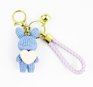 Brelok do torebki kluczy damski króliczek fiolet brzoskwiniowe serce dzwon