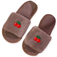 Klapki z FUTERKIEM Brązowe 36-37 235mm GUMOWA Podeszwa na Co Dzień WISIENKI