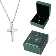 SREBRNY ŁAŃCUSZEK Z KRZYŻYKIEM POLEROWANA STAL CHIRURGICZNA + SZKATUŁKA