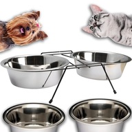 Dwie MISECZKI dla KOTA lub małego PSA na STOJAKU stal nierdzewna 2x200 ml