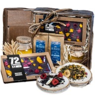 PREZENT NA DZIEŃ KOBIET Kosz prezentowy z czekoladą, herbatą i konfiturą