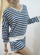 biało-granatowy MARYNARSKI komplet bluzka+spodenki RETRO L