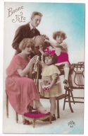 Dzieci Dziewczynki rodzice globus ok.1930r. ART Deco Kolorowana y216