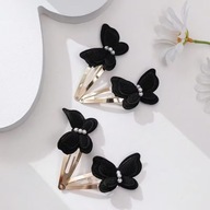 SPINKA 4 szt czarne aksamit złote vintage modne retro anime perła motylek