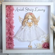 Anioł Aniołek w ramce Imię Pamiątka Prezent Chrzest Komunia makrama Roczek