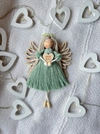 Anioł Stróż zielony Makrama Aniołek na szczęście lalka na prezent