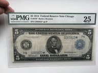 5 Dolarów z 1914r. Gwiazda Banknot Zastępczy B. Rzadki PMG 25