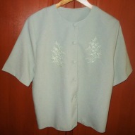 Bluzka bez kołnierzyka rozpinana wyszywane zdobienie floral Vintage 40