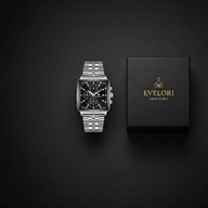 Luksusowy Zegarek Męski BINBOND srebrny czarna tarcza KWADRATOWY STAL