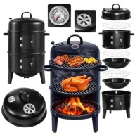 GRILL OGRODOWY WĘGLOWY PALENISKO TERMOMETR GRILL Z WĘDZARNIĄ OGRODOWĄ 3W1