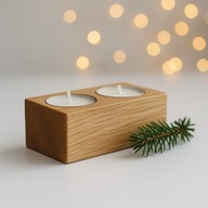 Świecznik podwójny handmade – drewno, tealight, olej tungowy
