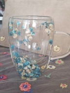 SZKLANY KUBEK TERMICZNY 3D SUSZONE KWIATY PODWÓJNE DNO KOLOROWY vintage