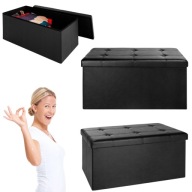 PUFA TAPICEROWANA ZE SCHOWKIEM SIEDZISKO DO SIEDZENIA CZARNA SKŁADANA KUFER