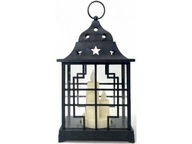 LAMPION LATARENKA OZDOBNA KRZYŻ GWIAZDKI CZARNY LED + BATERIE GRATIS